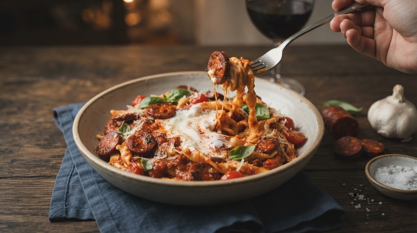 Pasta met pittige worst