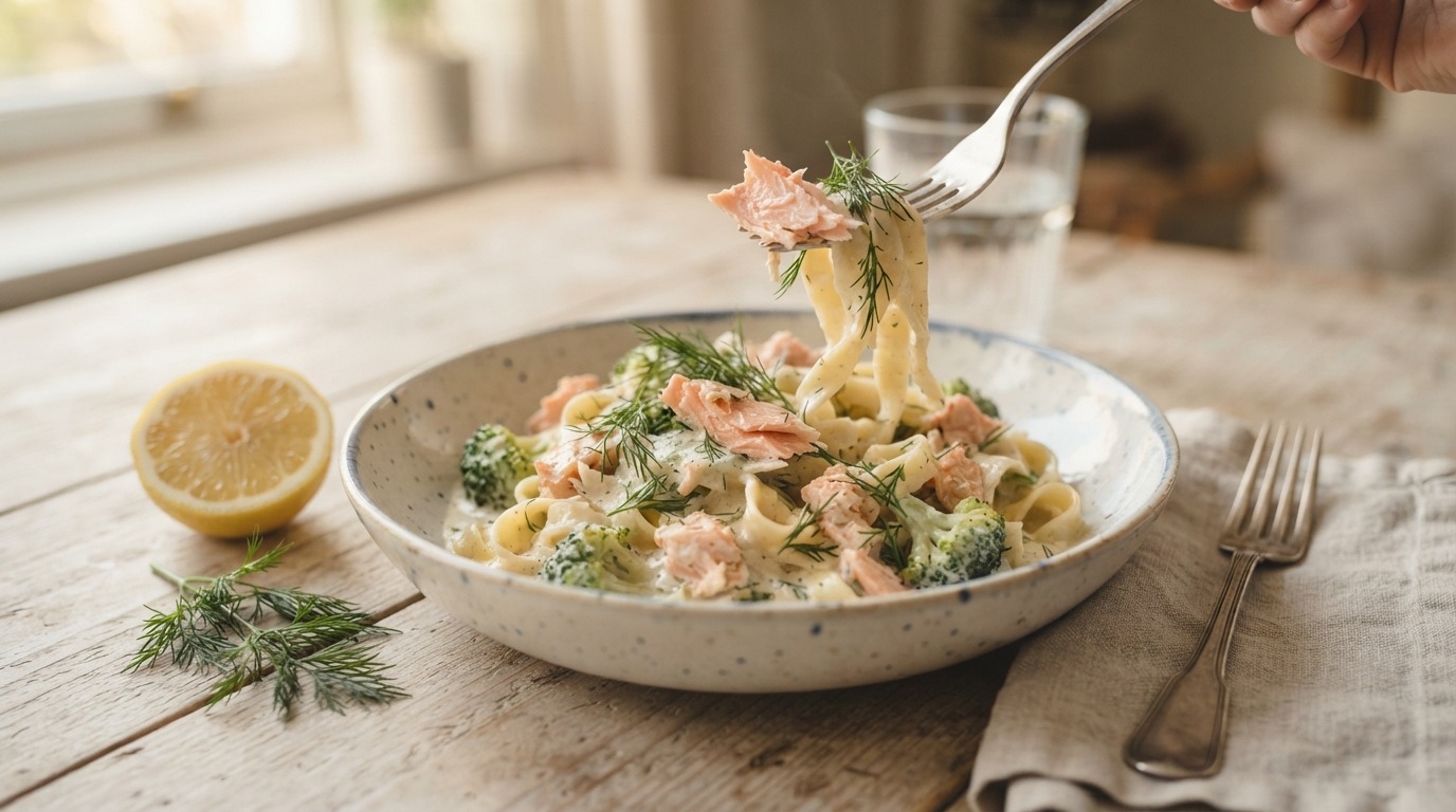 Pasta met romige zalm en dille