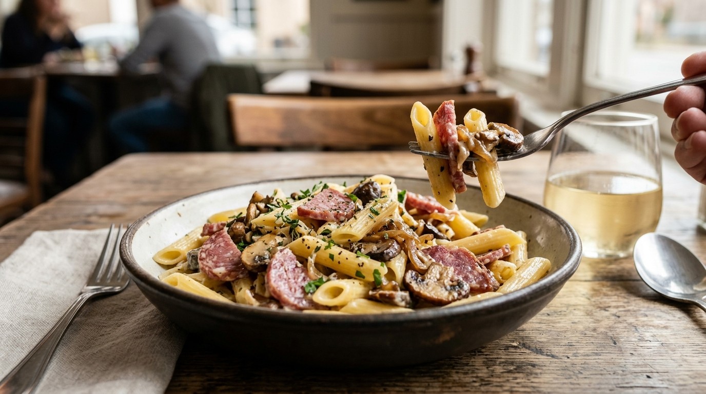 Pasta met Salami en Champignons