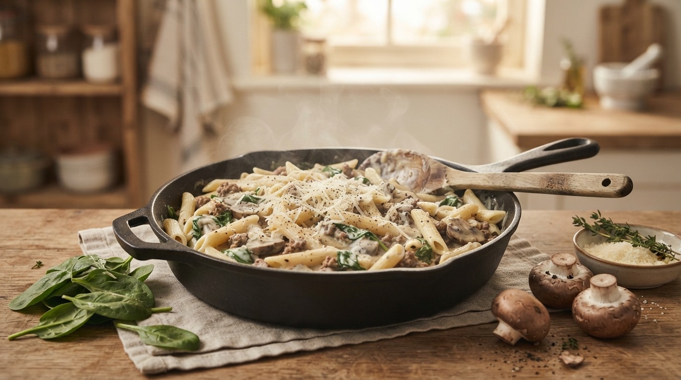 Pasta met spinazie en boursin