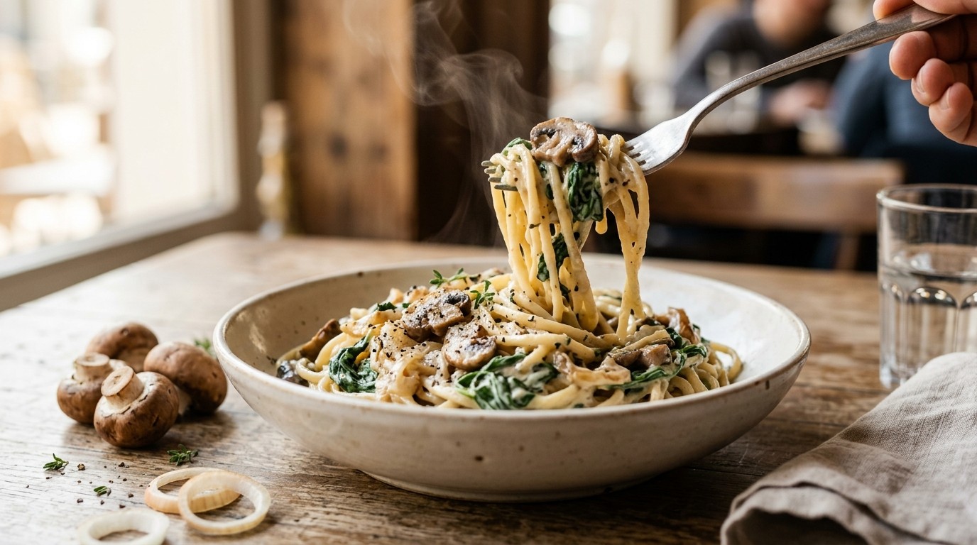 Pasta met spinazie en roomkaas