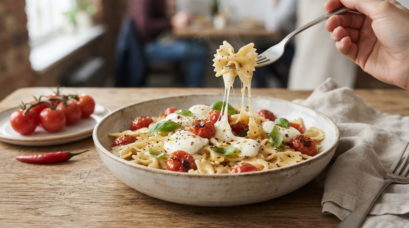 Pasta met tomaten en mozzarella