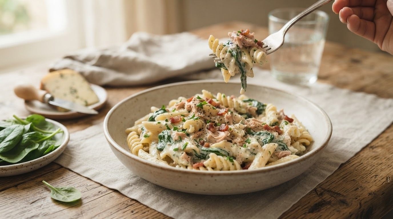 Pasta met tonijnspinaziesaus