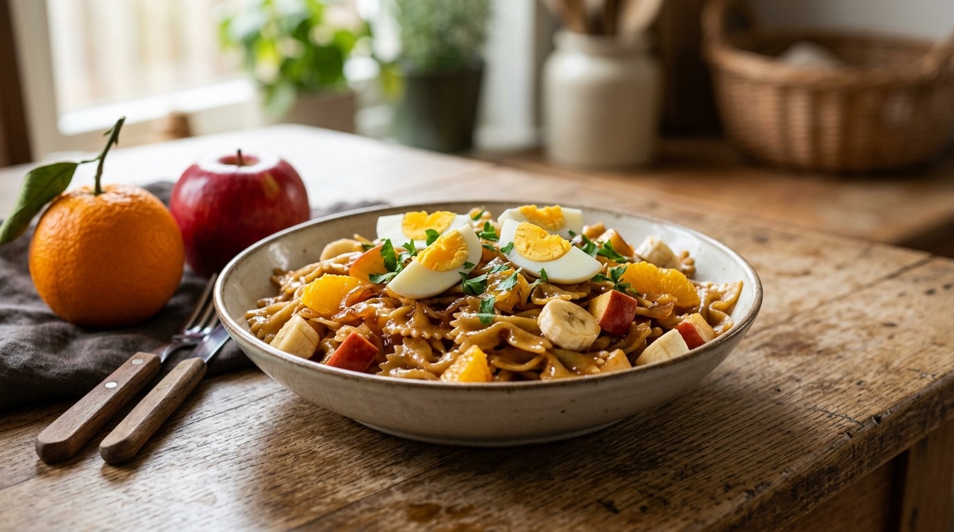 Pasta met vruchten en eieren