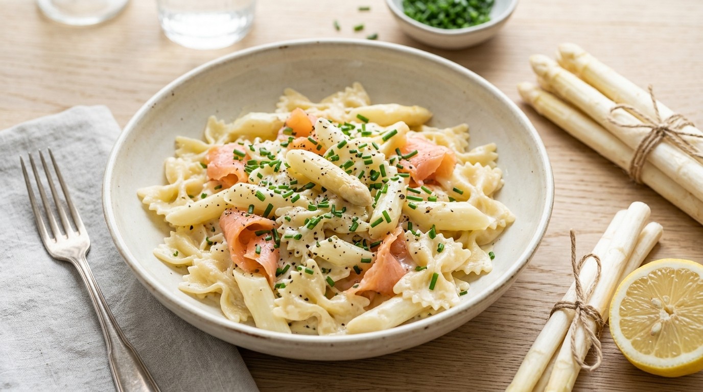 Pasta met Witte Asperges en Gerookte Zalm