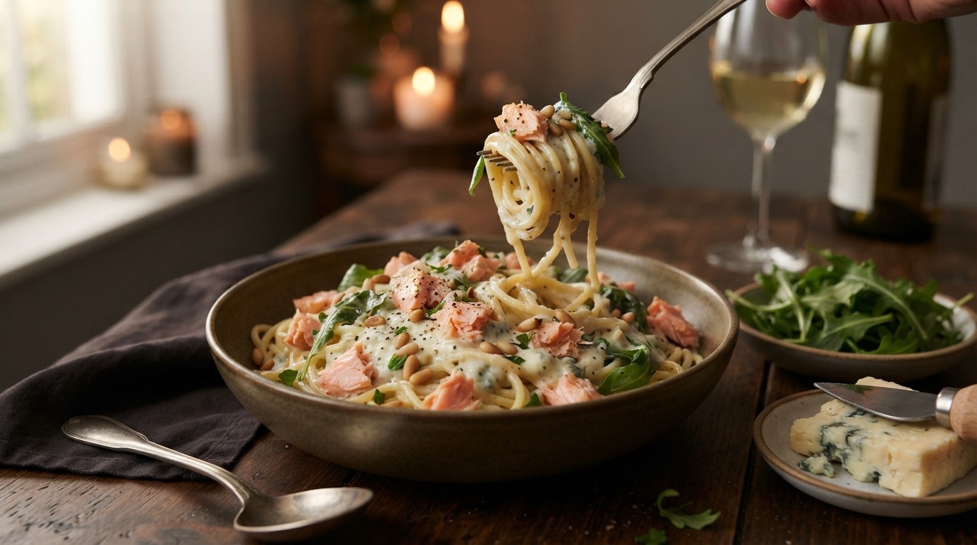 Pasta met zalm en gorgonzola