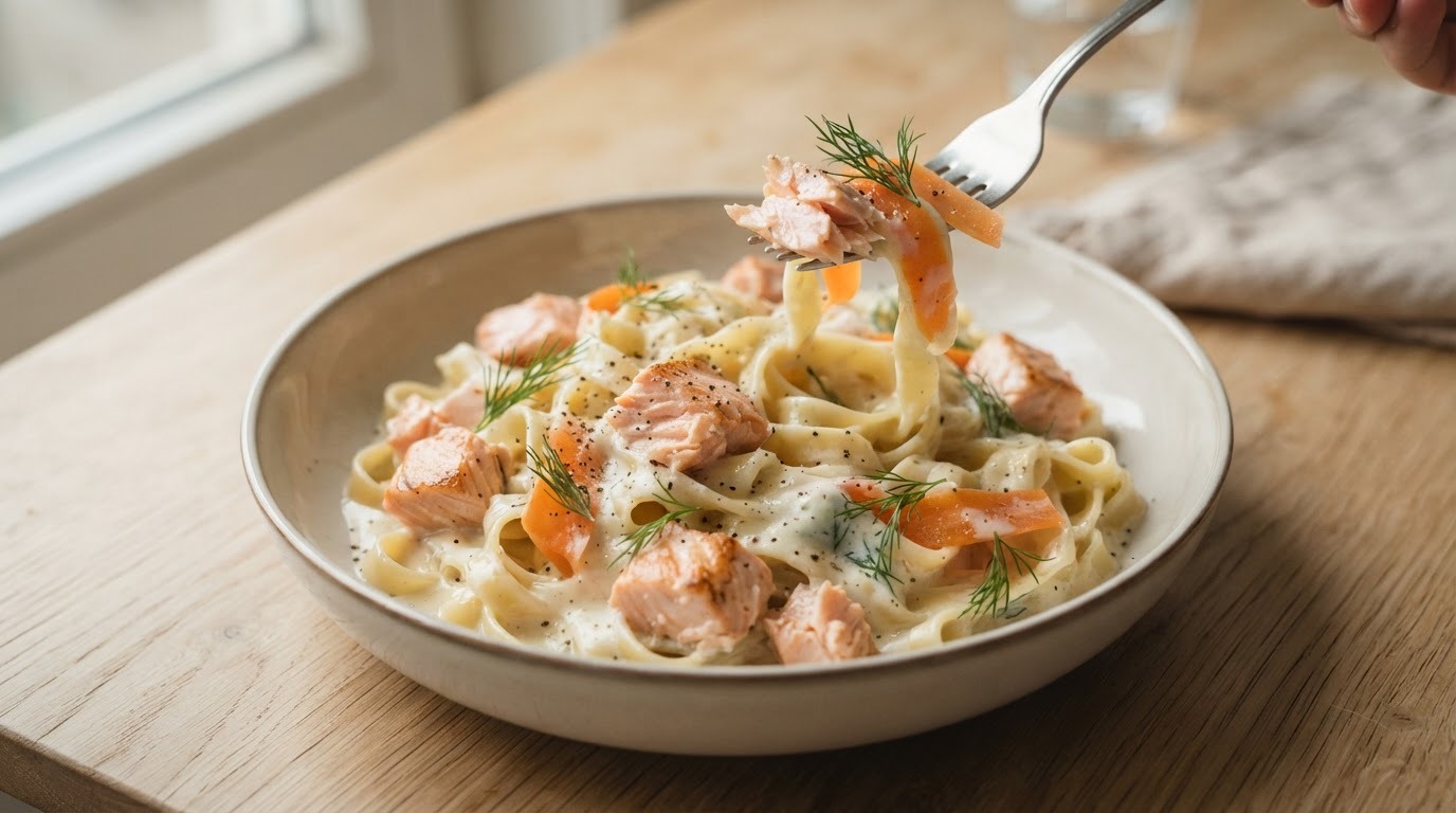 Pasta met zalm en roomsaus