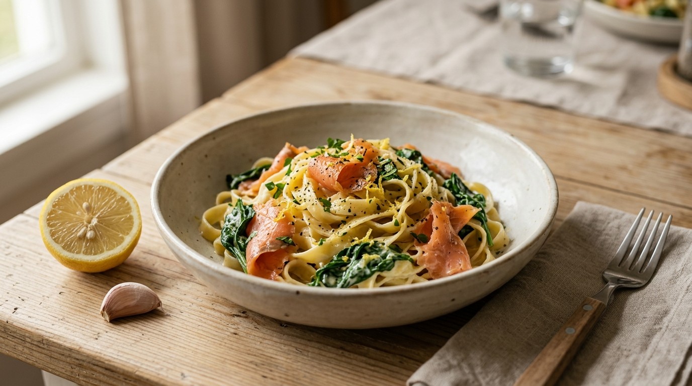 Pasta met Zalm en Spinazie