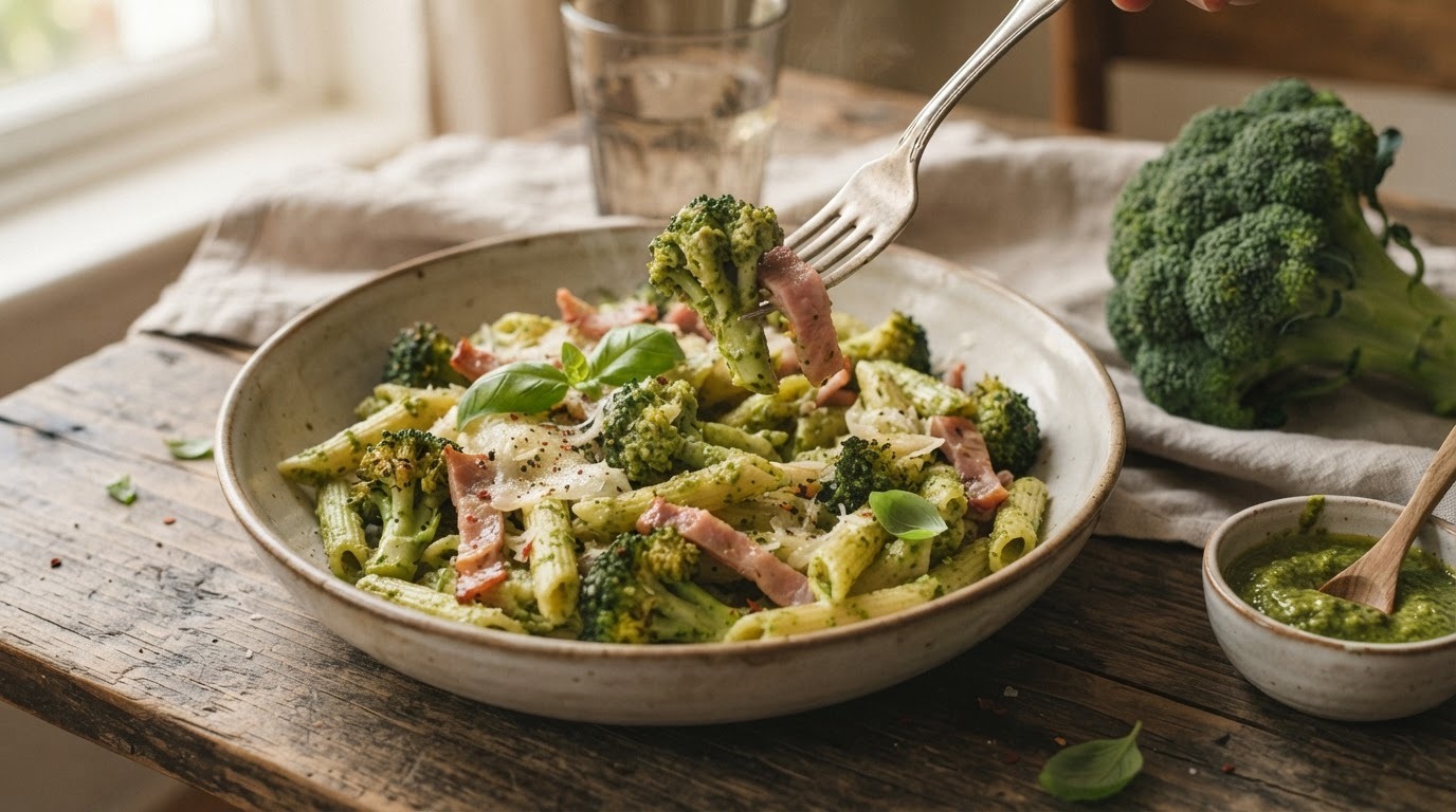 Pasta Pesto met Broccoli en ham