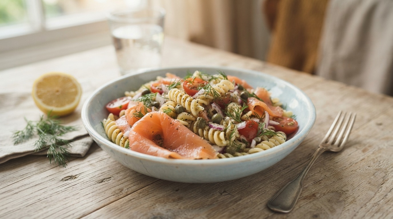 Pastasalade met gerookte zalm