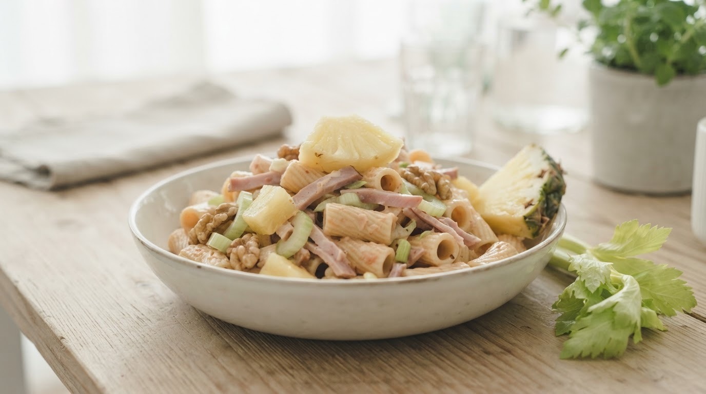 Pastasalade met ham en ananas