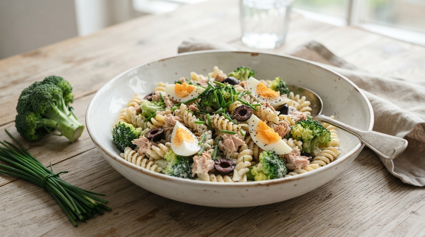 Pastasalade met lookcrème