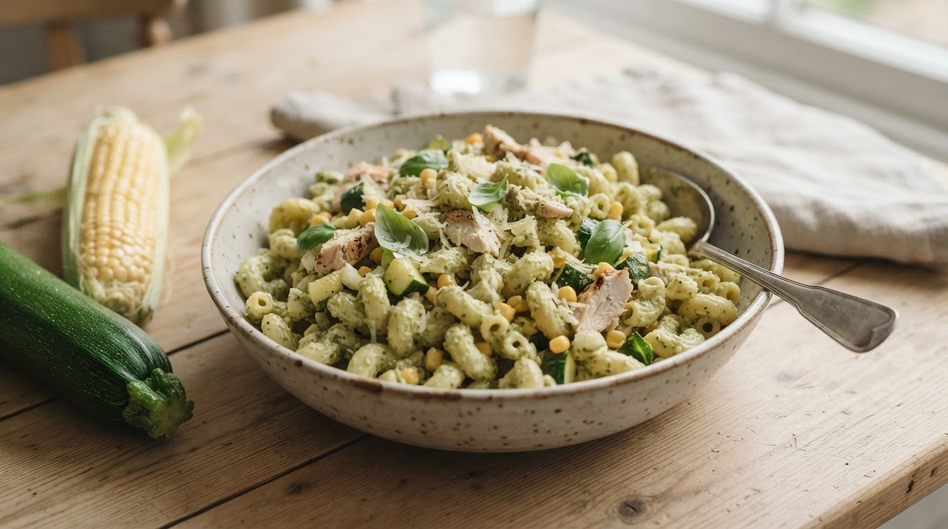 Pastasalade met pesto en kip