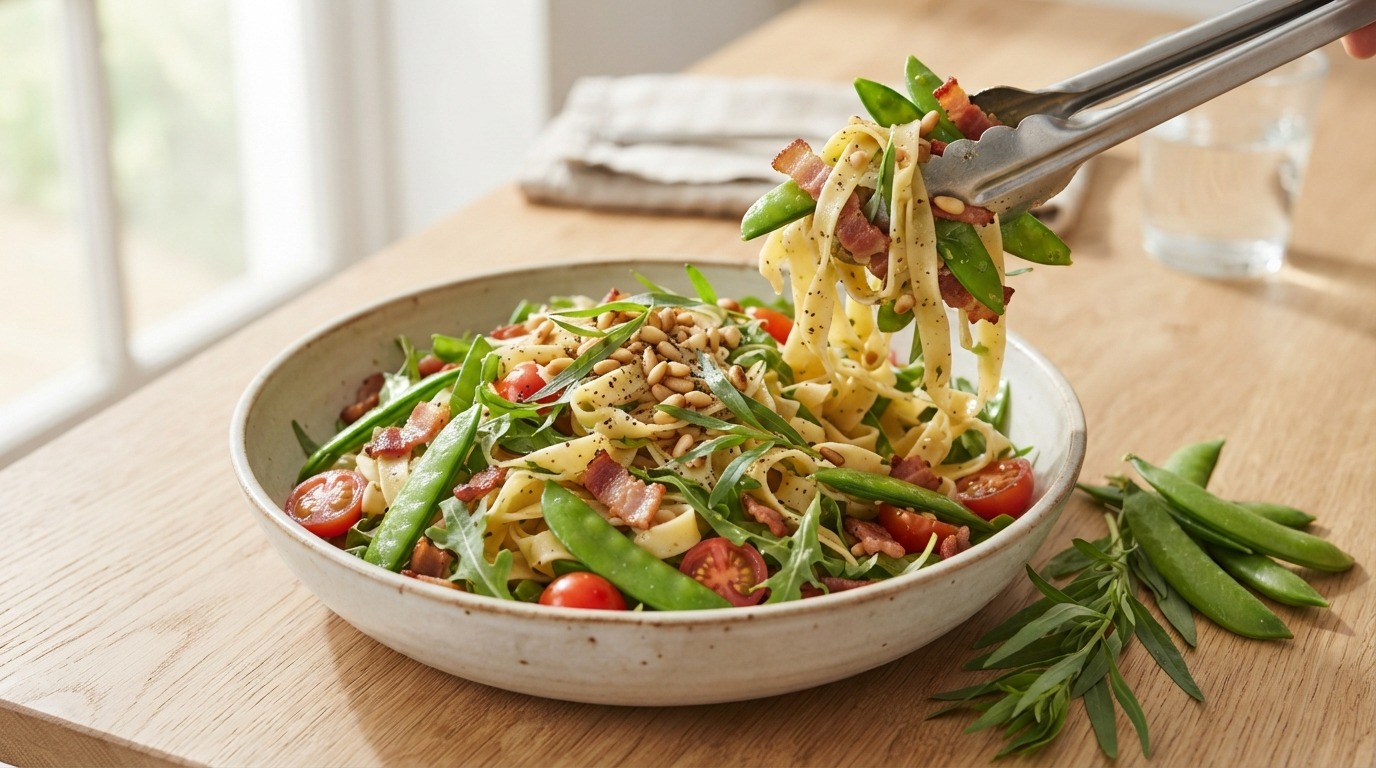 Pastasalade met peultjes en dragon