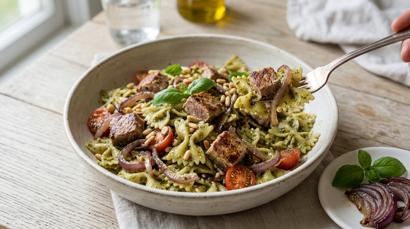 Pastasalade met verse tonijn en pesto