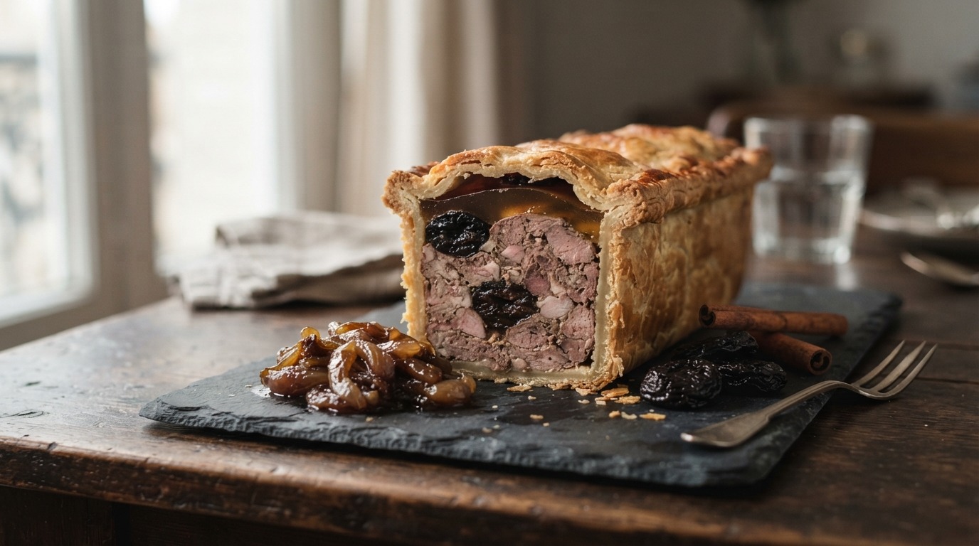 Paté van wild met pruimen, aspic en gekonfijte sjalot