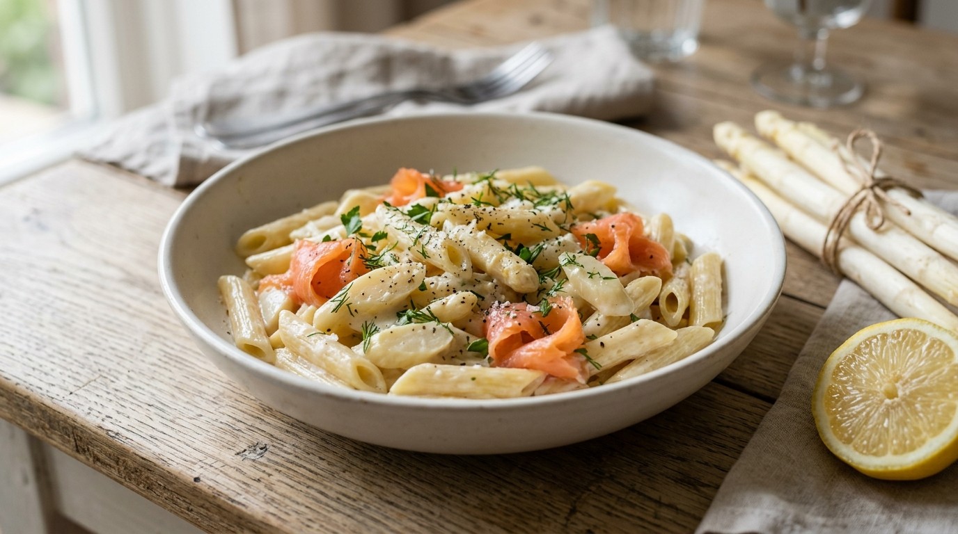 Penne met Asperges en Gerookte Zalm