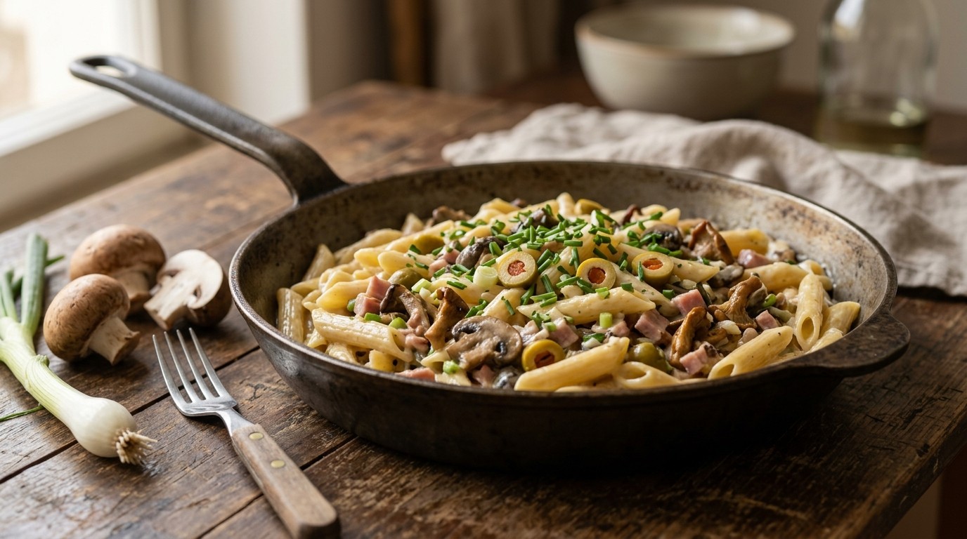 Penne met Champignon-hamschotel