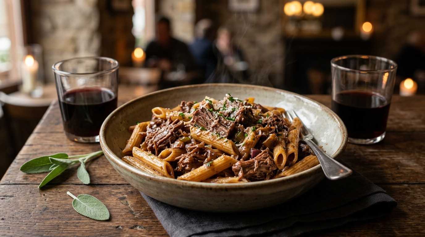 Penne met Chianti Gestoofd Rundvlees