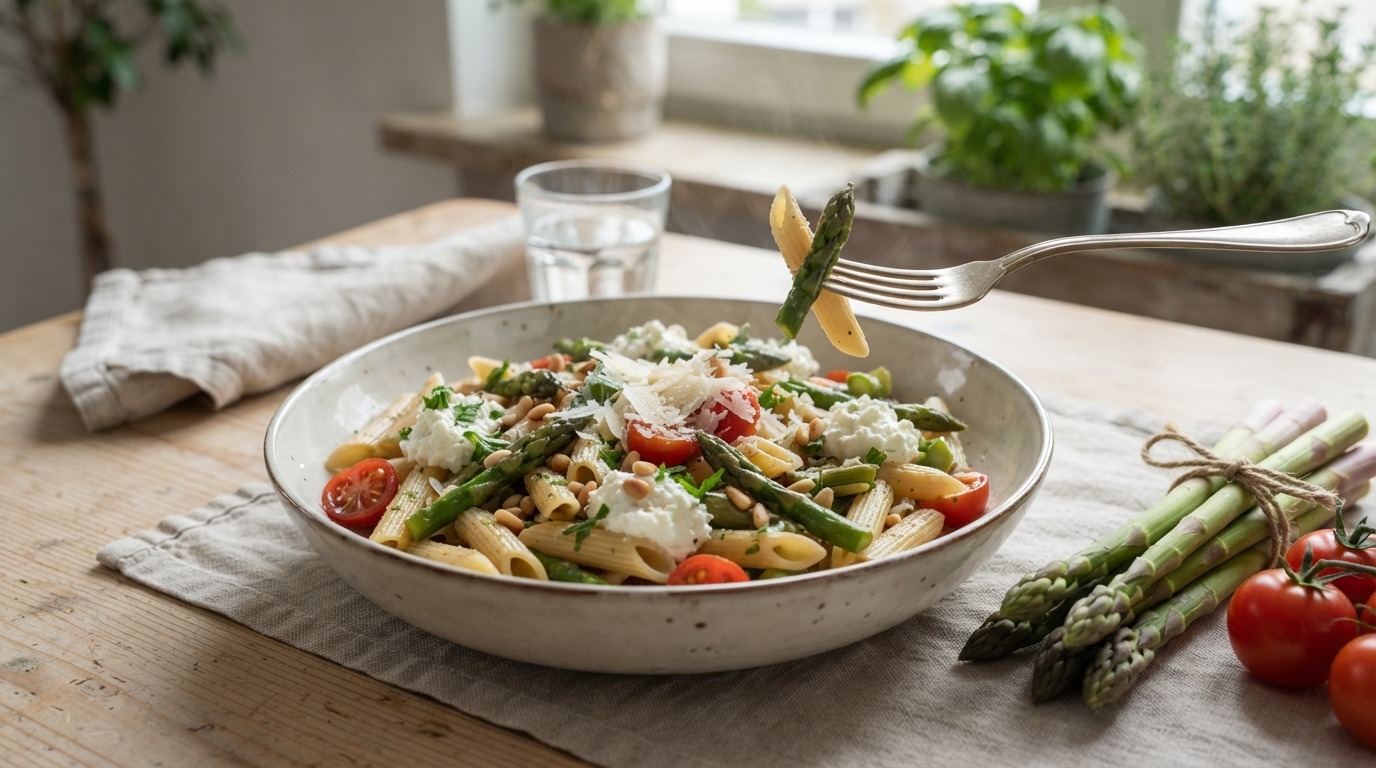 Penne met groene asperges