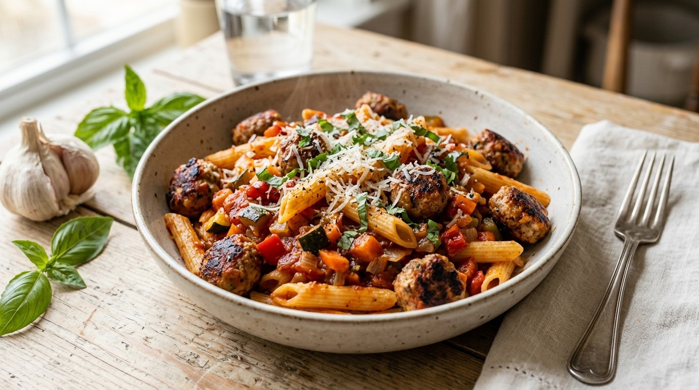 Penne met Tomatengroentesaus