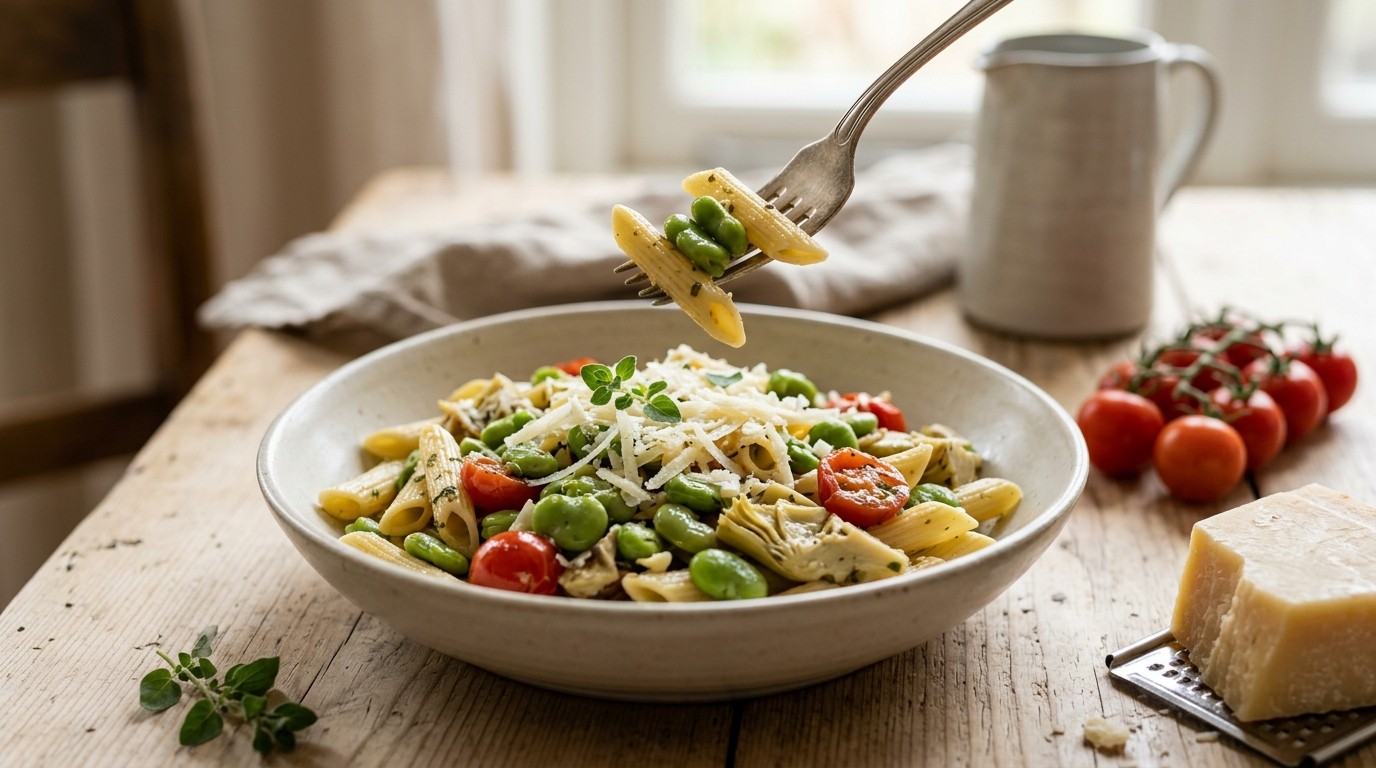 Penne met tuinboontjes