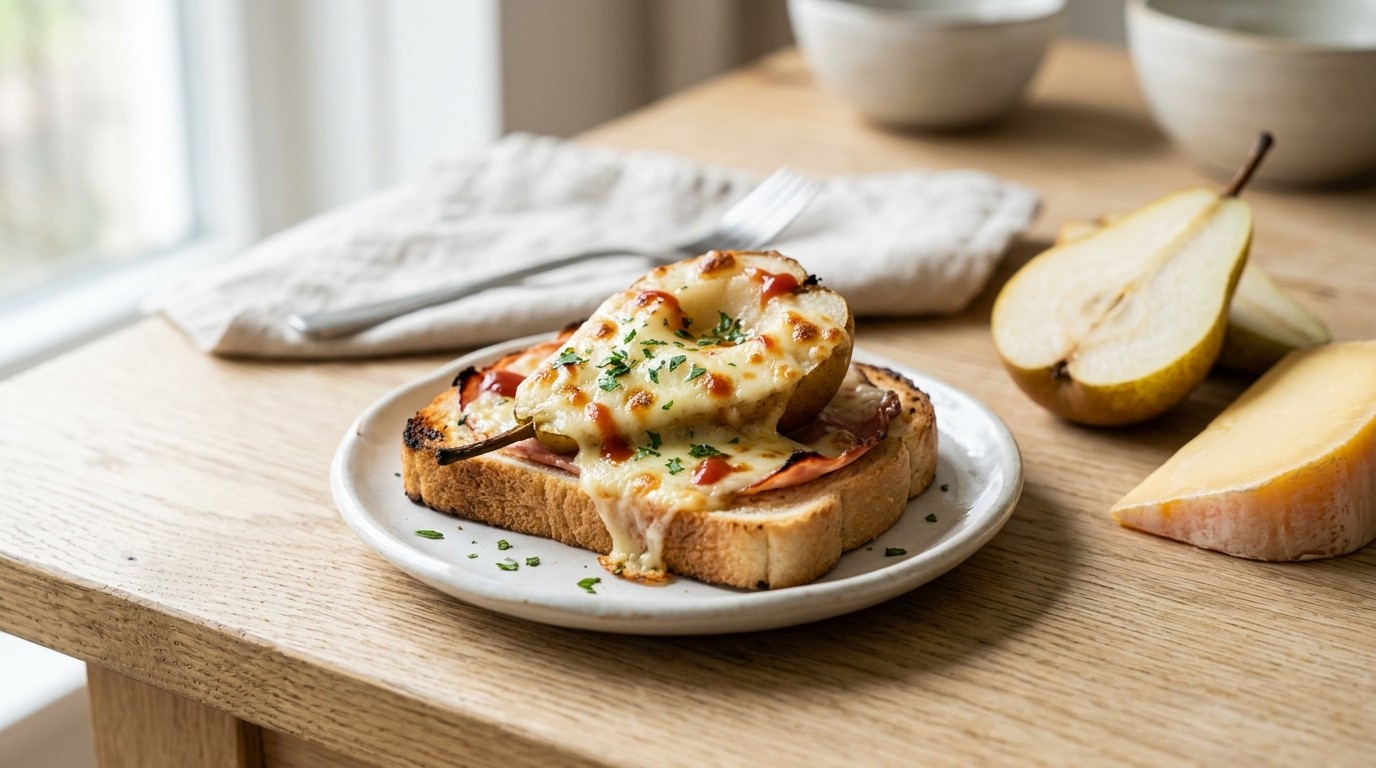 Perentoast met ham en kaas