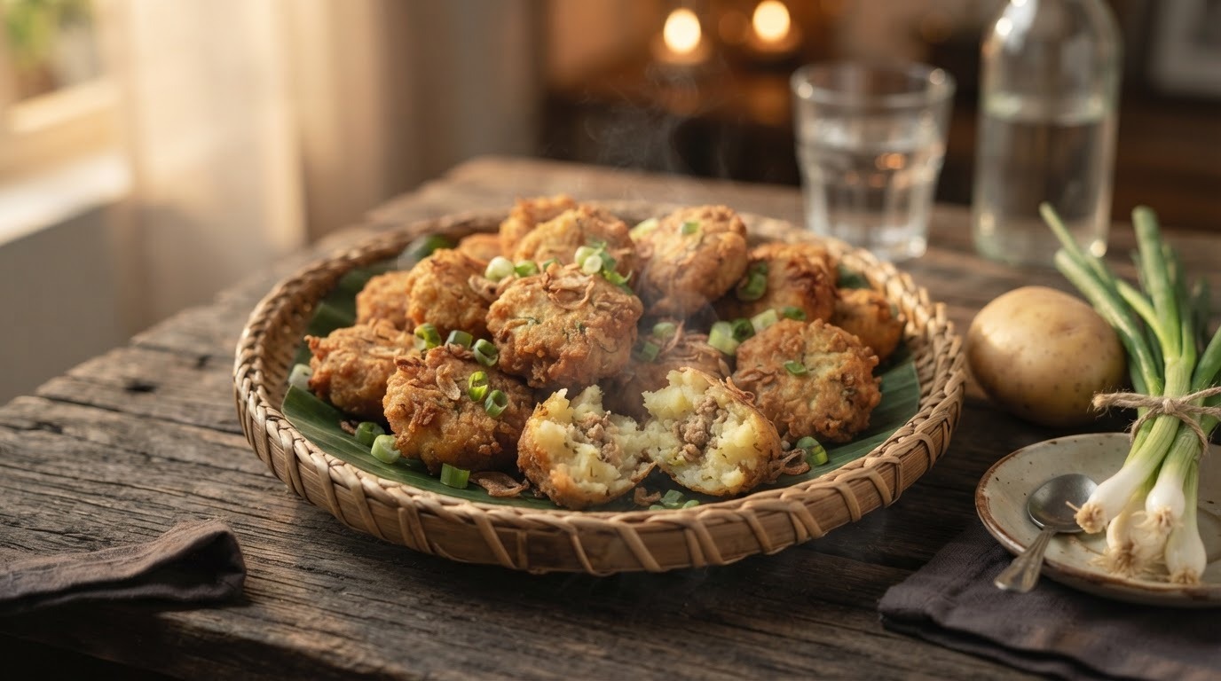 Perkadel Kentang (gekruide aardappel gehakt koekjes)