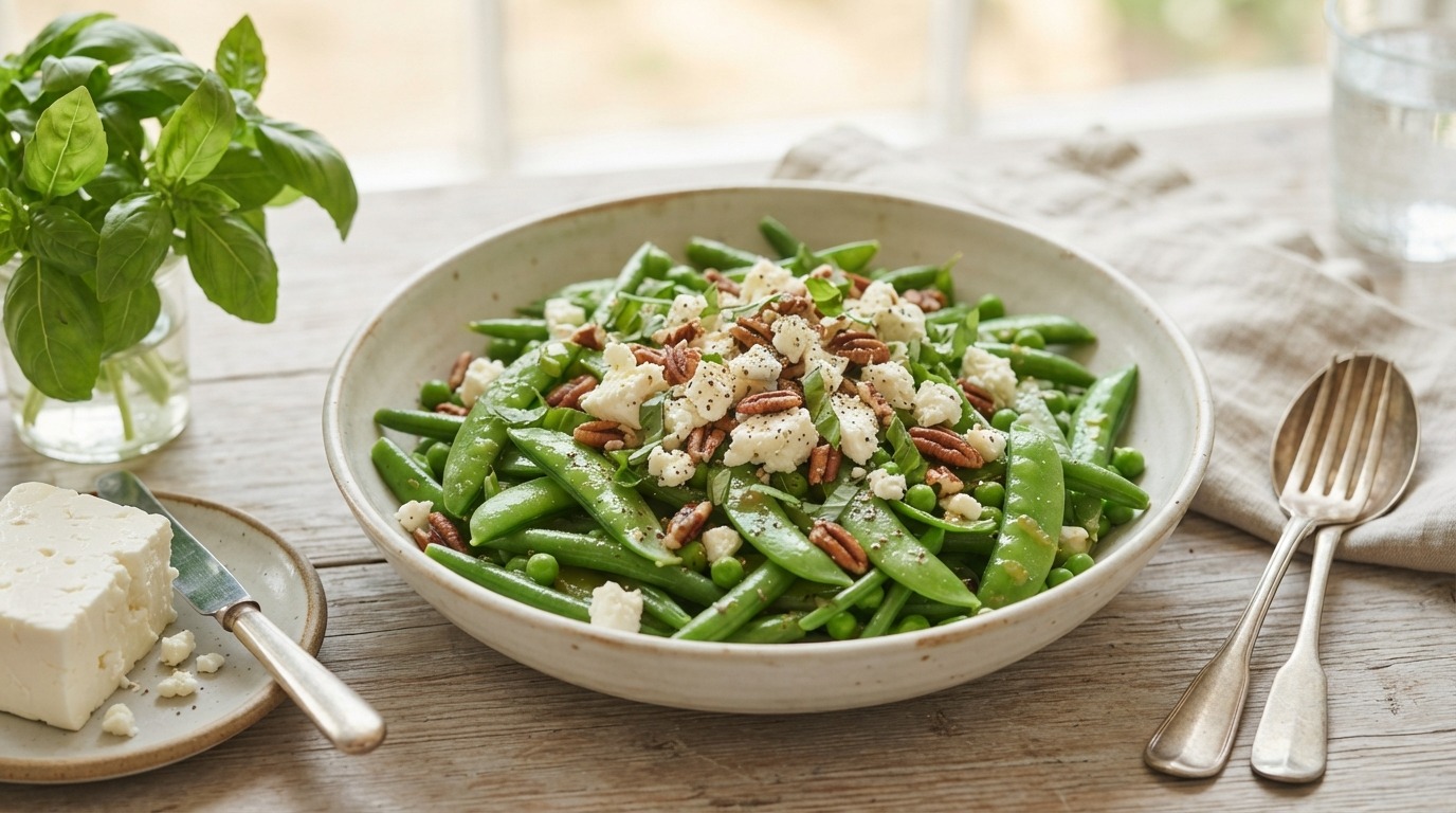 Peultjessalade met feta en basilicum