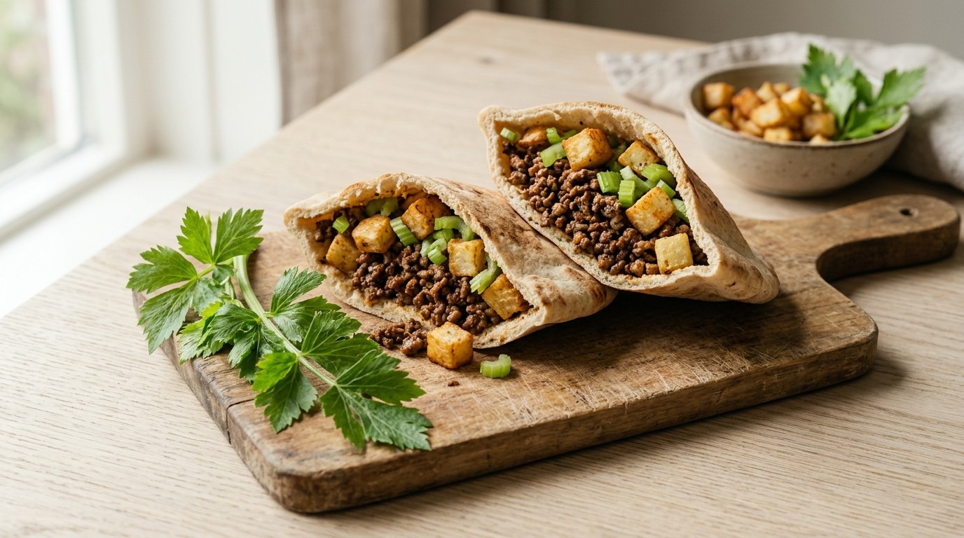 Pitabroodje Gevuld met Knolselderij, Aardappels en Gehakt