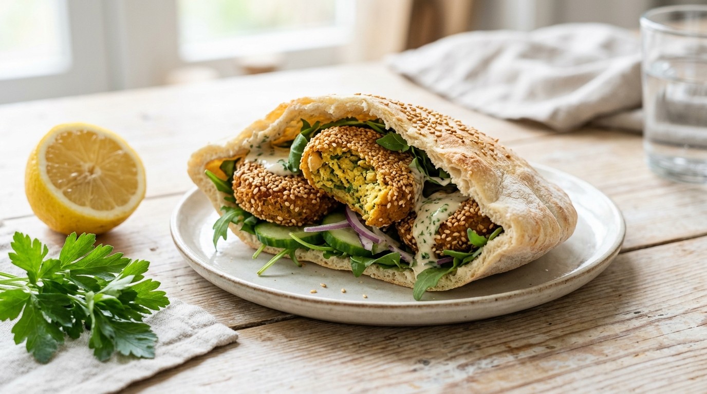Pitabroodje met sesamburger (light)