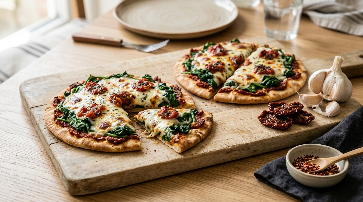 Pitapizza's met spinazie en mozzarella