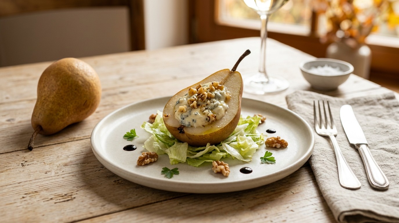 Pittig Voorafje van Peer met Walnoten en Gorgonzola