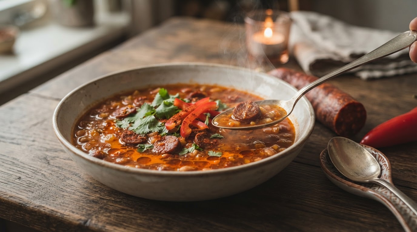 Pittige chorizo soep