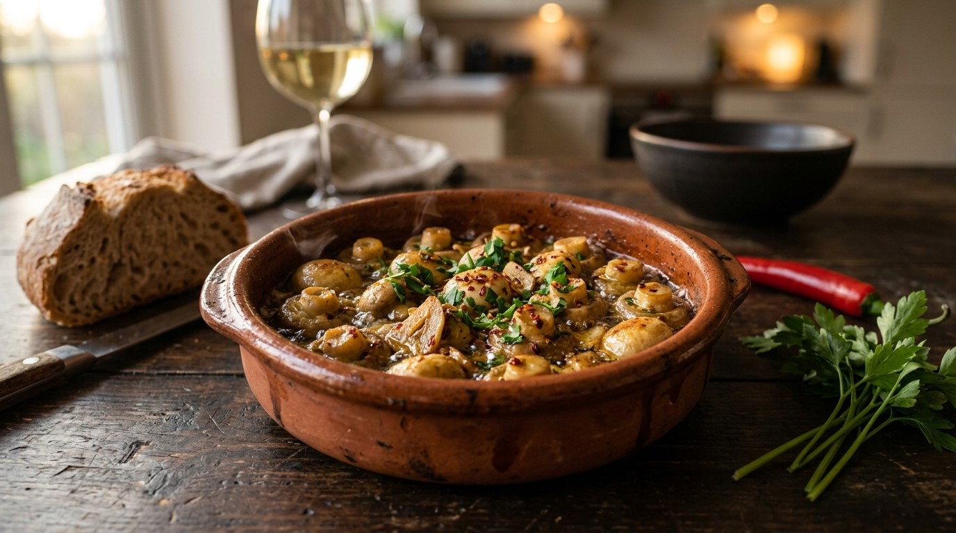 Pittige knoflookchampignons