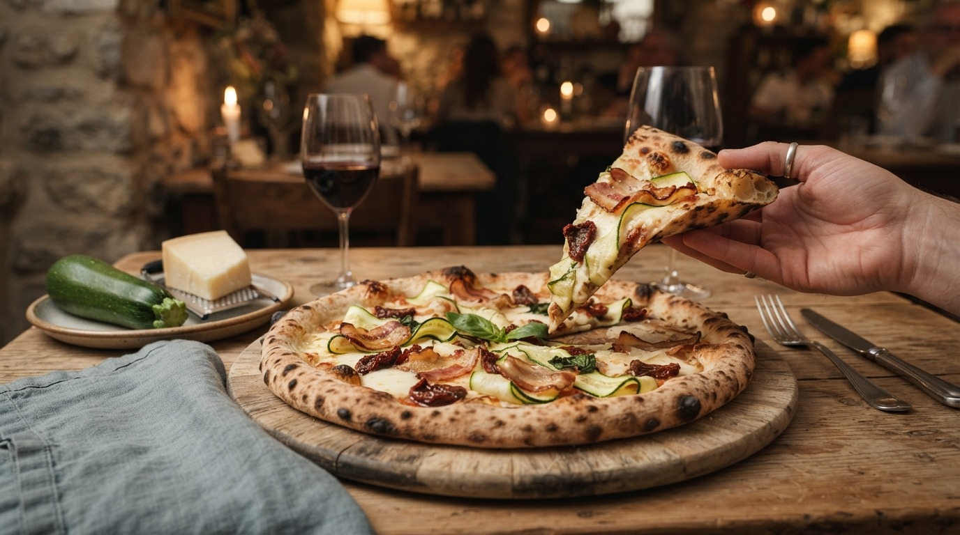 Pizza met courgette en pancetta