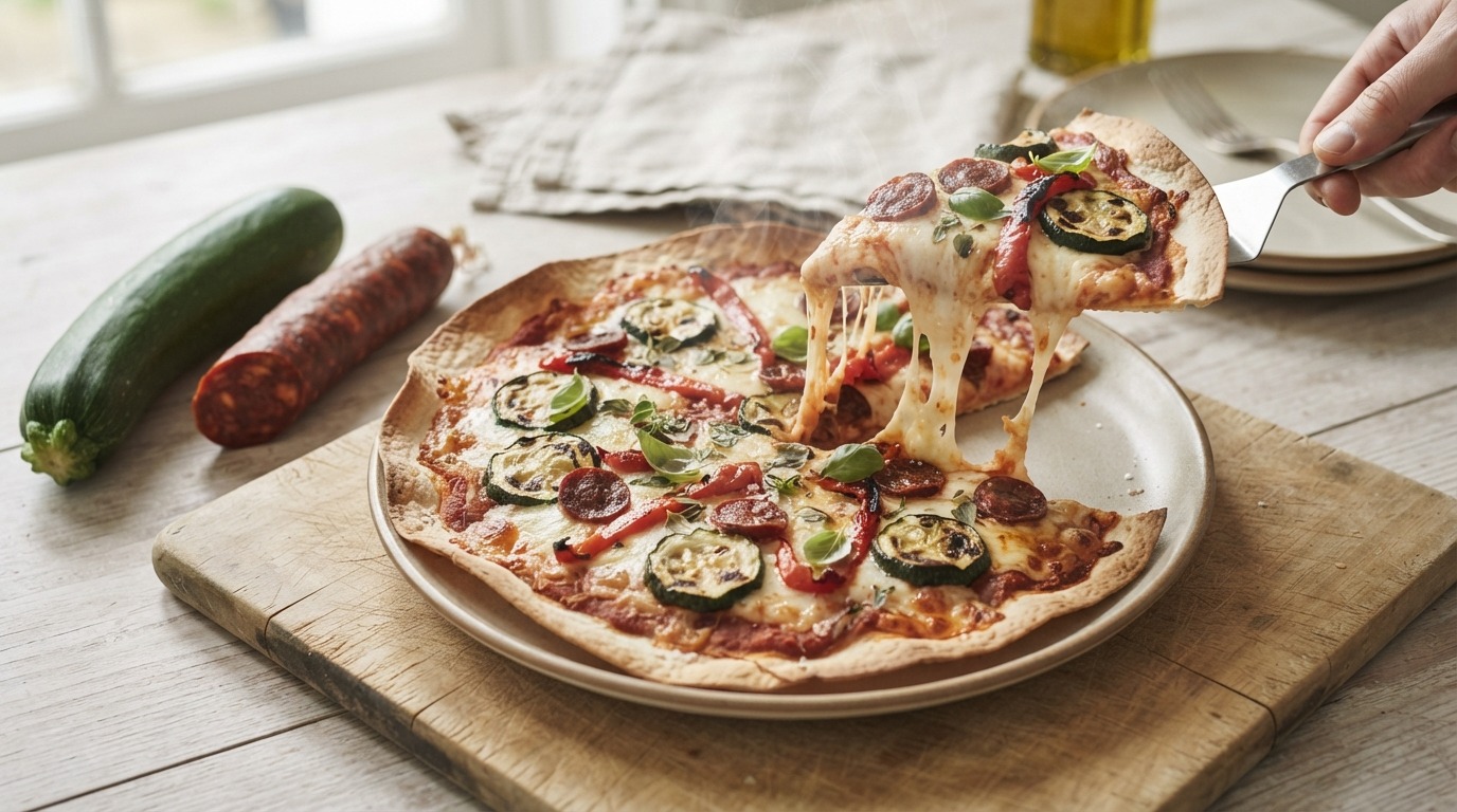 Pizza met gegrilde courgette
