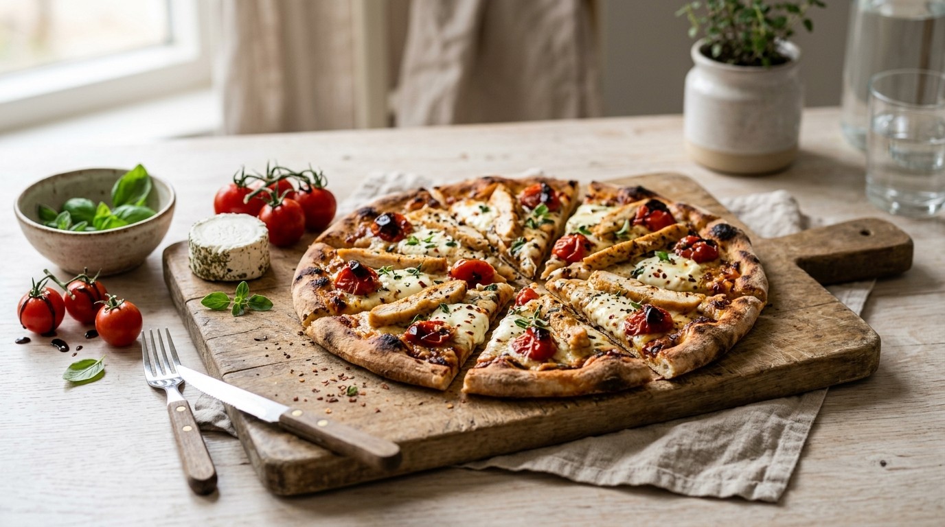 Pizza met geitenkaas en tomaten