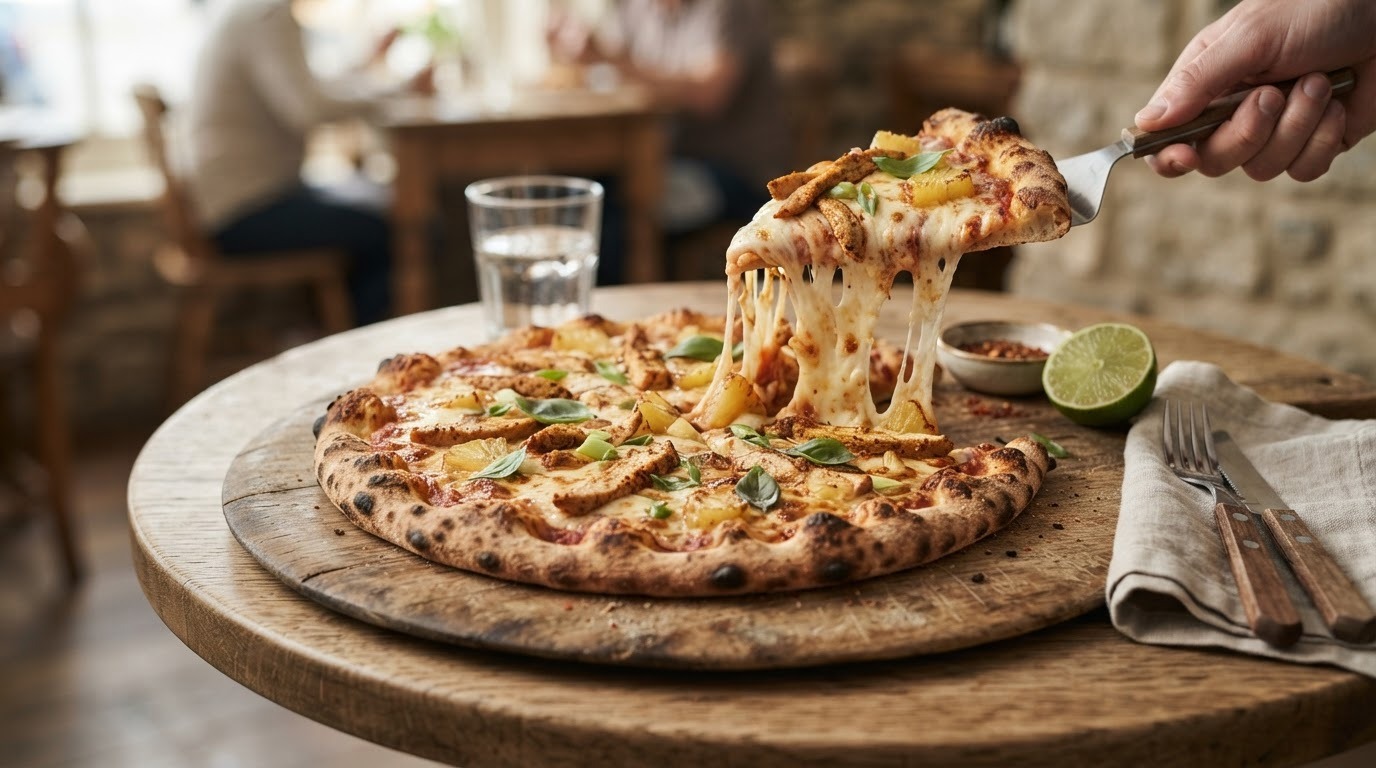 Pizza met kip en ananas