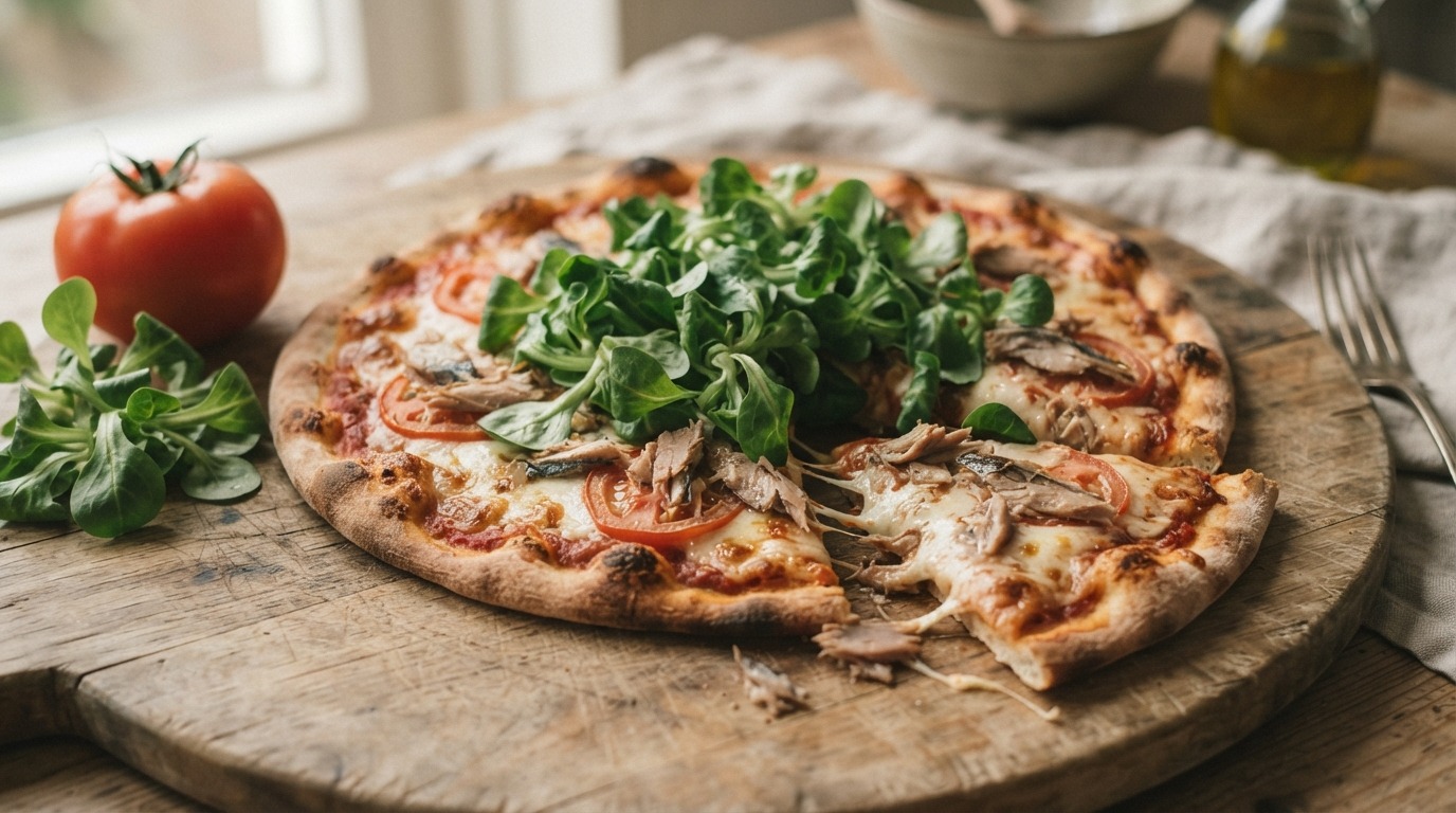 Pizza met veldsla