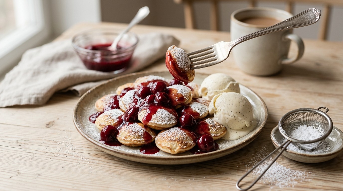 Poffertjes met kersensaus