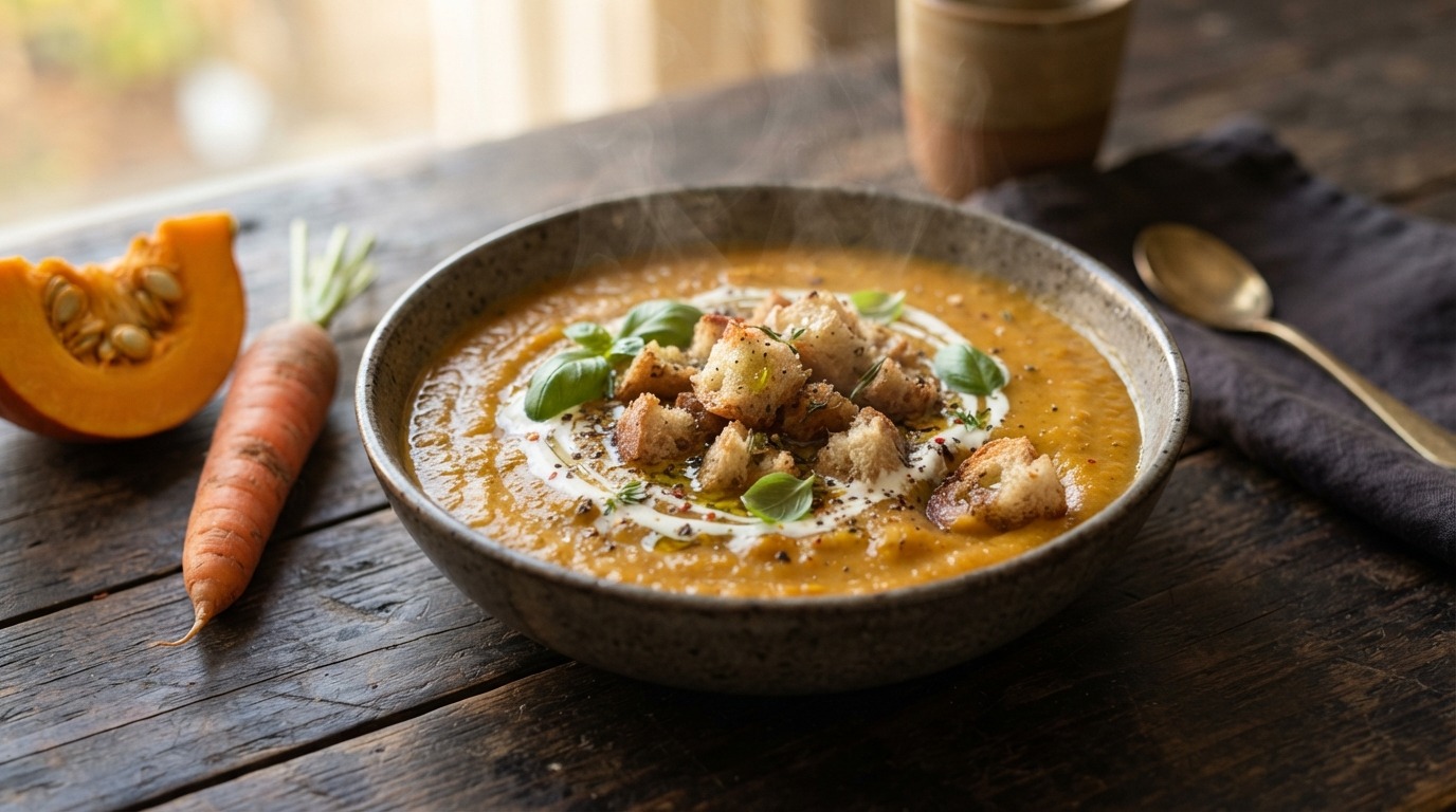 Pompoensoep met zelfgemaakte croutons