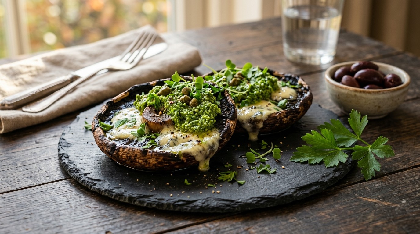 Portobello met Blauwe Kaas en Rucolapesto