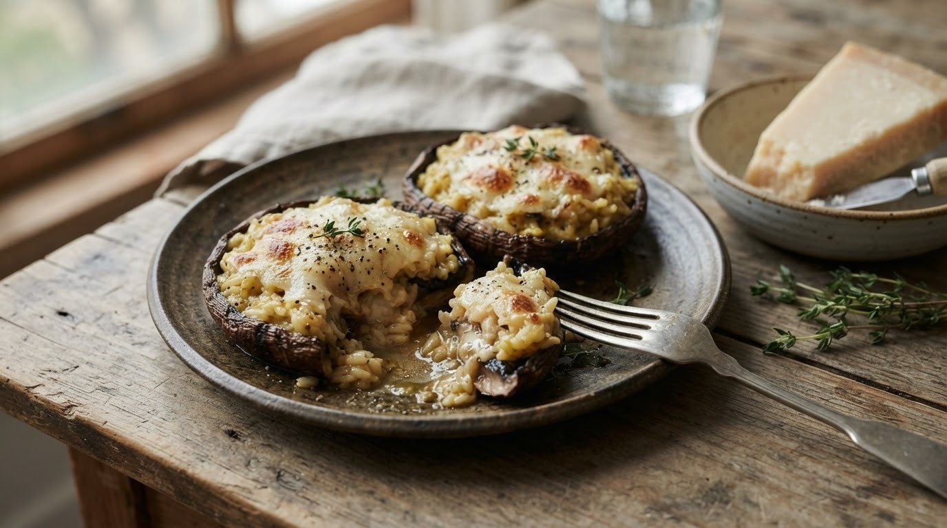 Portobello's gevuld met risotto