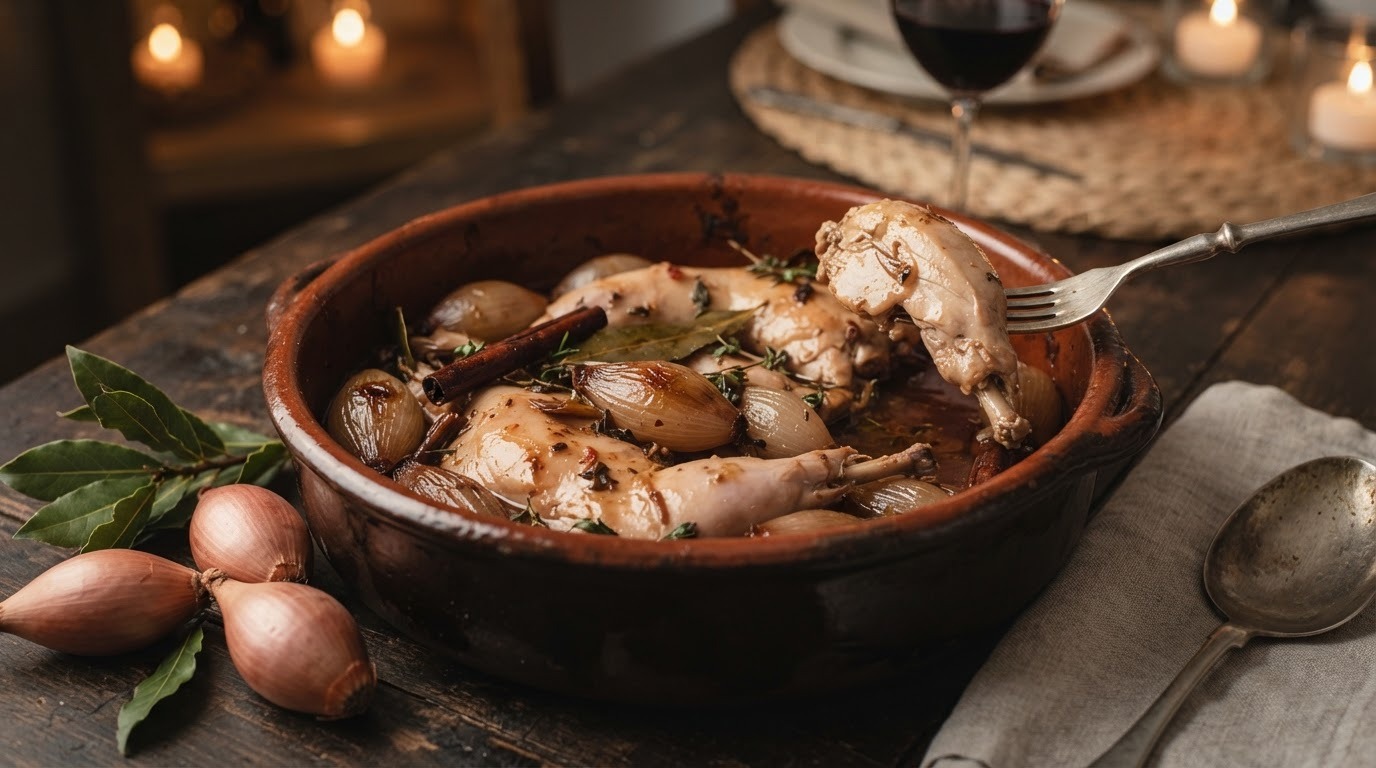 Portugees konijn met sjalotjes