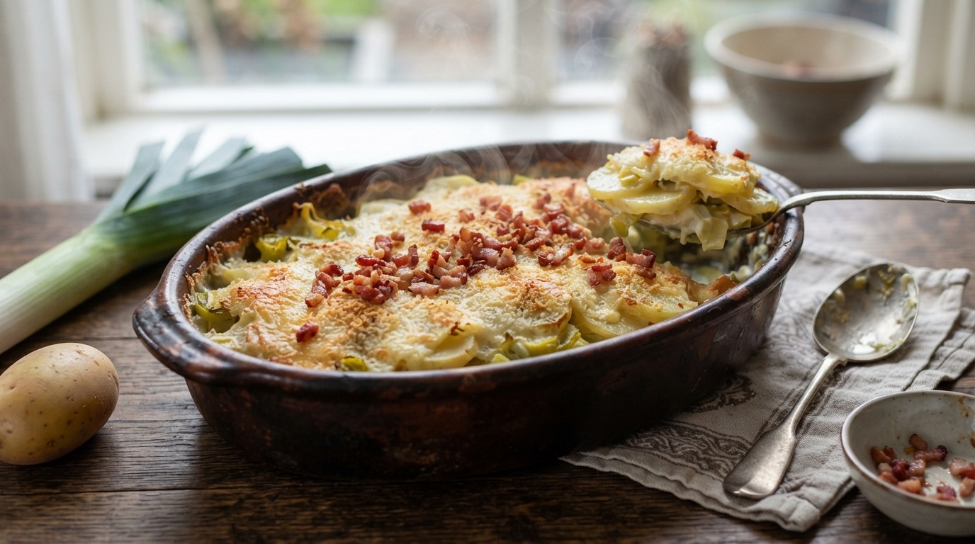 Prei-aardappelschotel