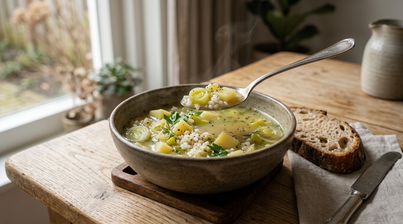 Preisoep met aardappelen en rijst