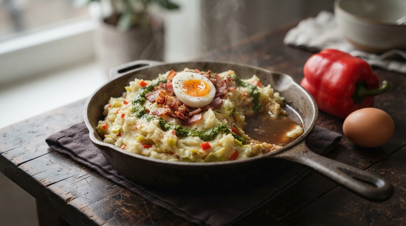 Preistamppot met paprika en spekjes