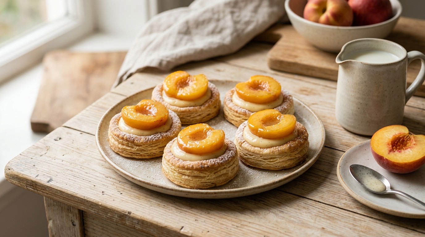 Puddingtaartjes met perziken