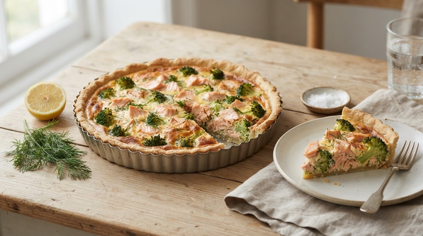 Quiche met broccoli en zalm